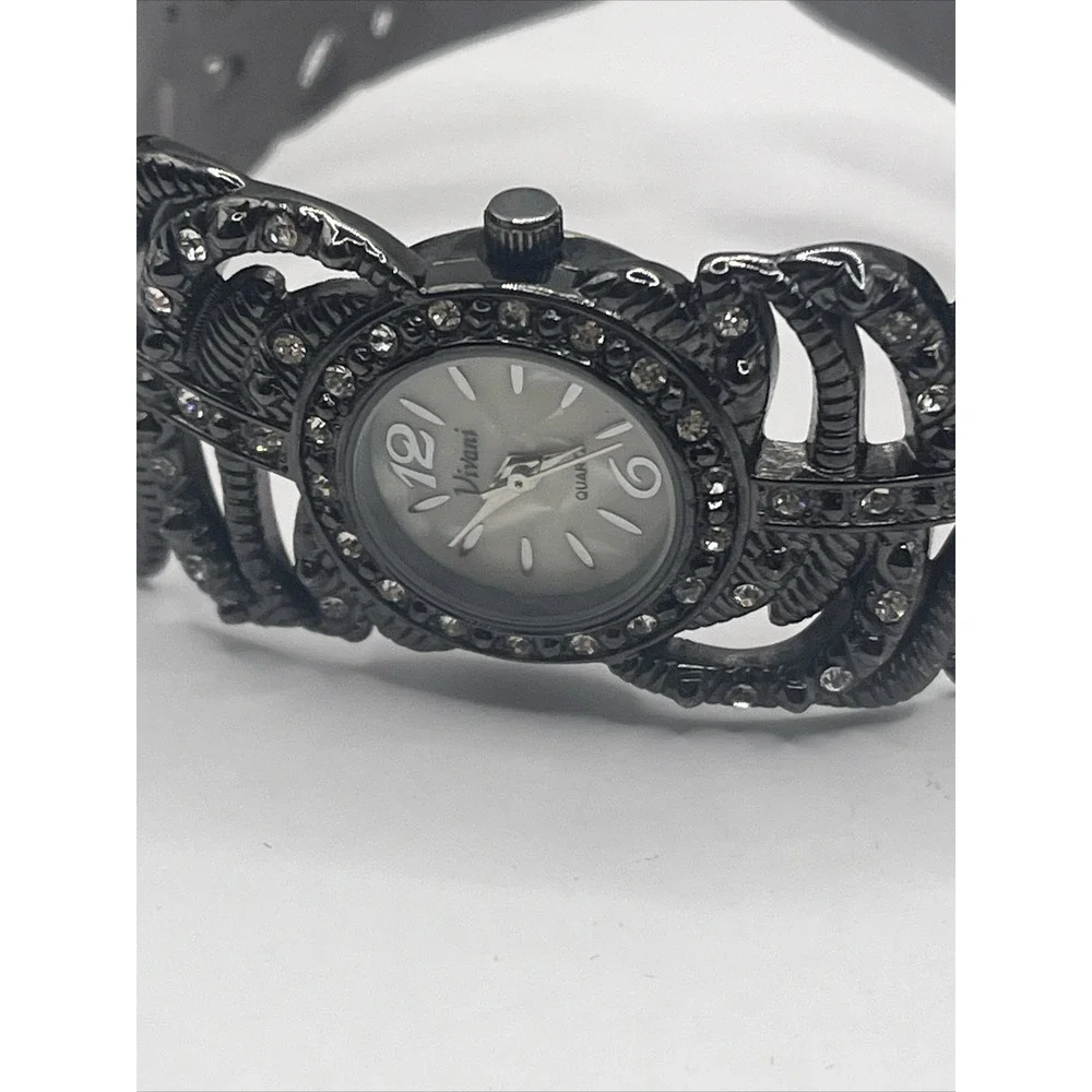 Vivani MOP Dial Silver Tone Hinge Bangle Bracelet Band Watch- New‎ Battery